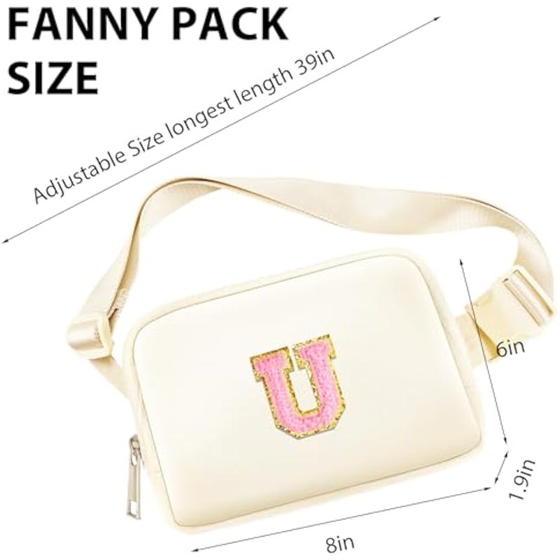 Fanny Pack Belt Bag for Women Girls Small Crossbody Bag with Initial Letter Cute Preppy Waist Packs Trendy Travel Accessories Personalized  Birthday Gifts for Running Hiking Beige U - Image 3